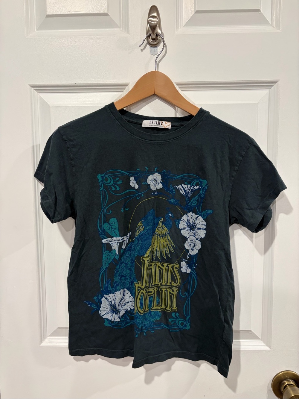 Anthropologie Short-Sleeve Tee with Blue & Yellow Parrot Graphic